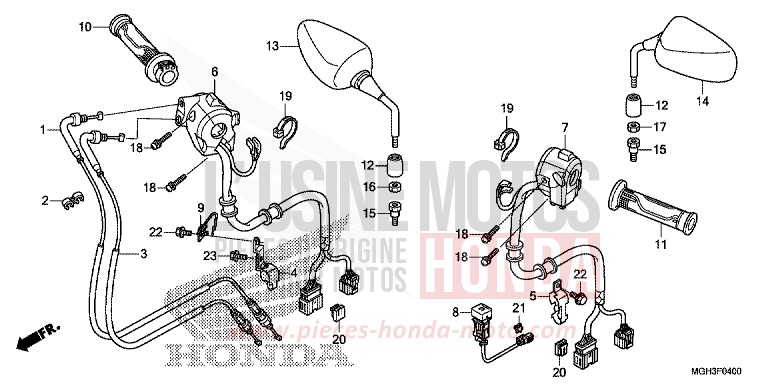 COMMUTATEUR/CABLE/MIROIR (VFR1200X) de VFR1200X "Crosstourer" Méca PEARL COSMIC BLACK (NHA64) 2012